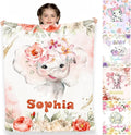 D-Story Ship Next Day, Custom Blankets Personalized Throw Blanket with Names Customized Elephant Blanket for Girls Kids Adult Birthday Gift