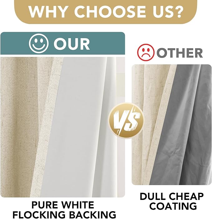 H.VERSAILTEX 100% Blackout Curtains for Bedroom Thermal Insulated Linen Textured Curtains Heat and Full Light Blocking Drapes Living Room Curtains 2 Panel Sets, Bleached Sand, 52x45 Inch