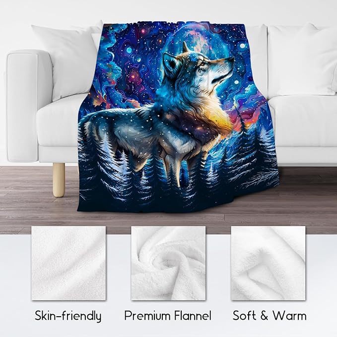 Boys Blanket Wolf Blankets Gifts for Kids/Teens/Men - Flannel Soft Cool Throws for Office, Sofa Bed - 60"x80"