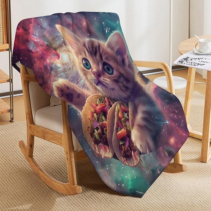 Funny Cat Print Blanket Taco Cute Kitty Animal Galaxy Throw Blankets Gifts for Couch Sofa Stuff Decor Soft Cozy Plush Flannel Bedding for Lover Men Women 50"x60"