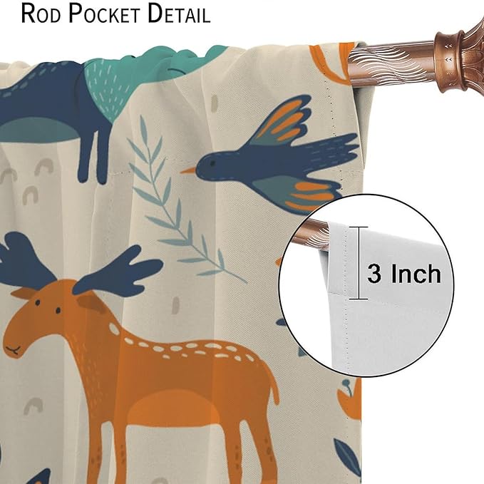 Kids Forest Animal Curtains, Rustic Cartoon Cute Wild Animal Window Treatments Woodland Safari Animal Fox Deer Bear Window Drapes for Girls Boys Nursery Toddler Bedroom 63x63in