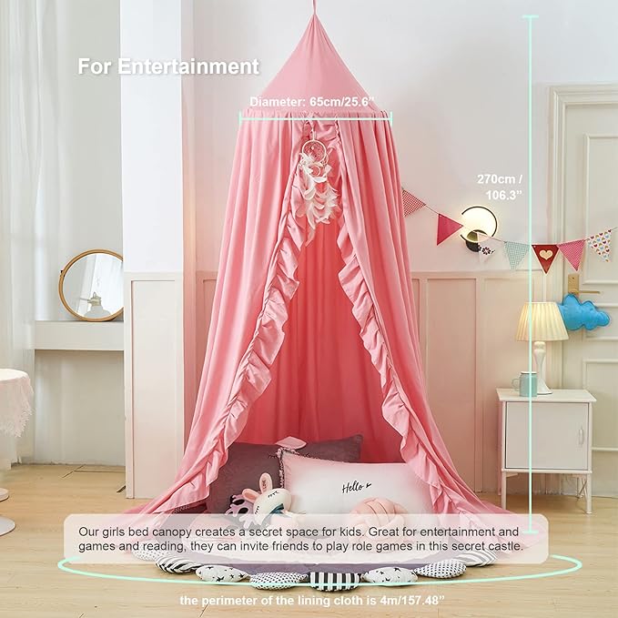 Bed Canopy, Kids Bed Canopies with Lace Bed Room Decor Hanging House Castle Reading Nook Dream Canopy for Girls Princess, Full Queen Size(Navy Blue)