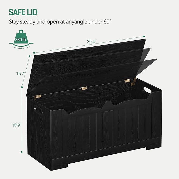 39.4" Storage Chest, Storage Bench Trunk with 2 Hinges,Wooden Box, Lift-Top Chest Organizer, Shoe Bench for Entryway, Bedroom, Living Room, Black SB01004X