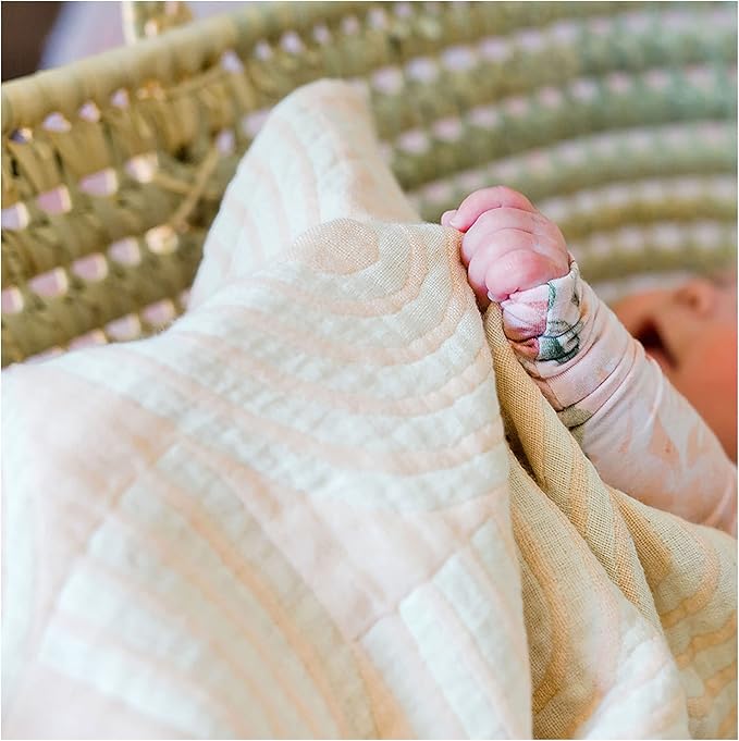 Crane Baby Blanket, Soft Cotton Jacquard Nursery and Stroller Blanket for Boys and Girls, Rainbow, 30” x 40”