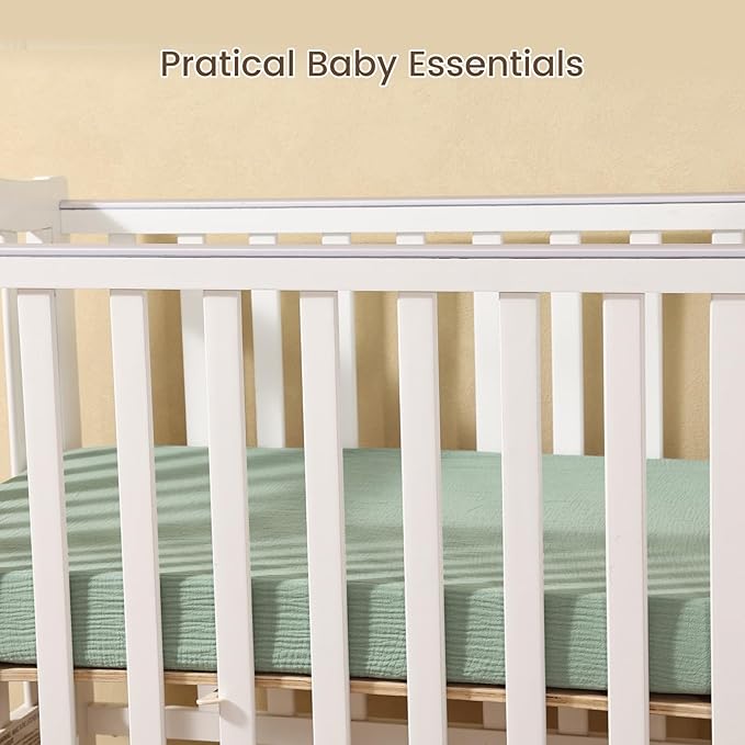 david's kids Muslin Mini Crib Sheets, 2 Pack Cotton Pack N Play Sheets for Boys Girls Neutral, Soft Breathable Baby Sheets Fit Pack N Play, Playard and Mini Crib Mattresses, Sage Green & Dusty Blue