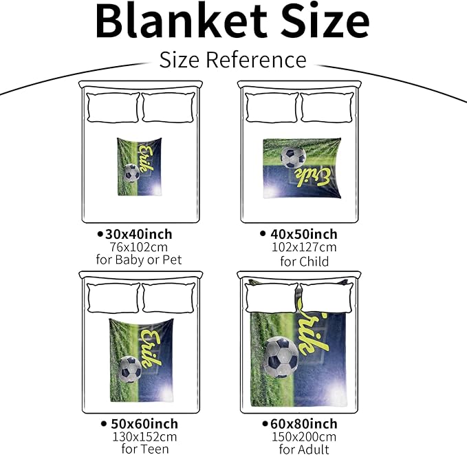 Personalized Baby Balll Soft Blanket: Custom Kids Soccer Design Blanket with Name and Number - Bedding Gifts for Infants Toddlers Adults 40x50inch