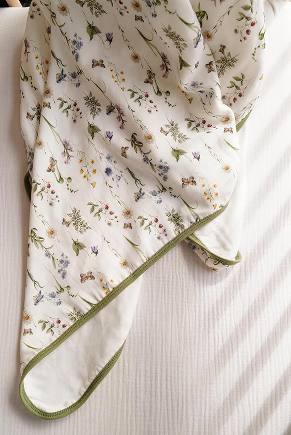 Little Jump Boho Vintage Floral Muslin Blanket Baby Quilt - Silky Soft and Breathable Crib Blanket for Daycare - Large 47" x 47" - 2 Layers Toddler Summer Blankets for Girls (Wildflower and butterfly)