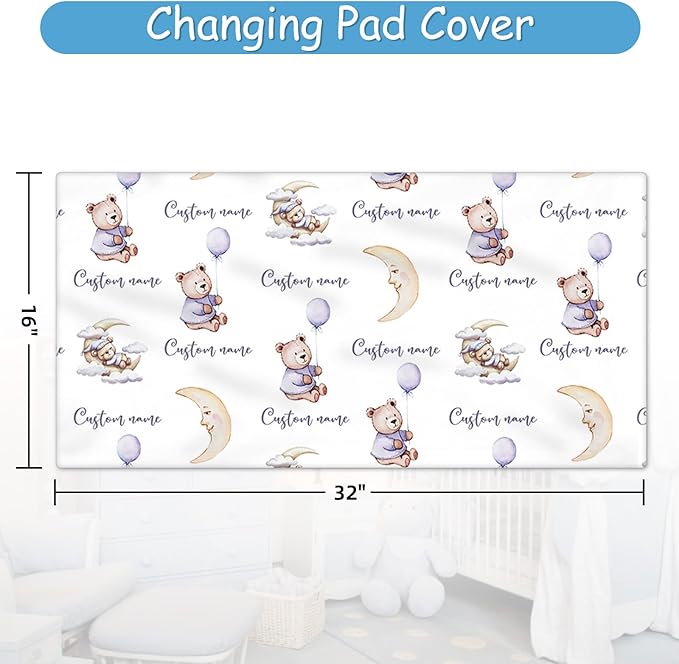 Personalized Crib Bedding Set, 5 Pcs Custom Name Crib Bed Set, Double Layer Nursery Bedding Sets Baby Girls Boys, Purple Bear Baby Crib Set for Infants Toddlers Kids Customized Gifts