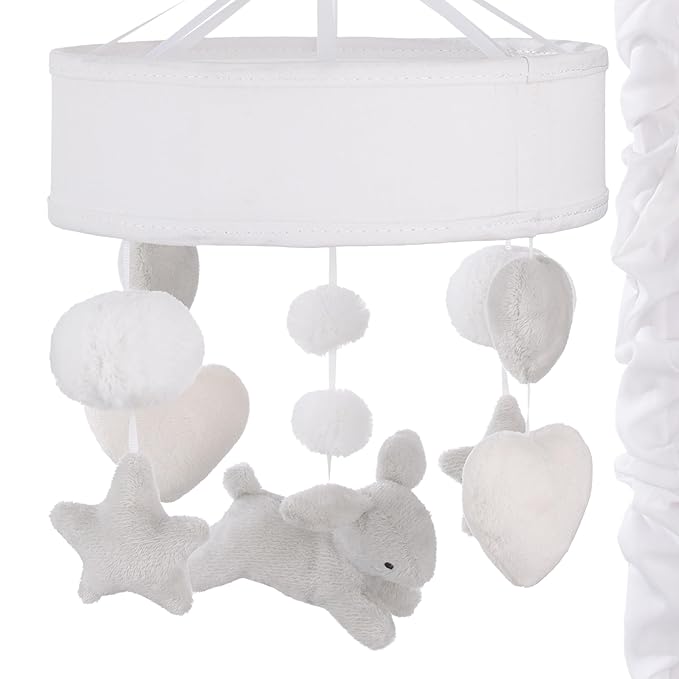 NoJo Bunny Star Gray, White, and Ivory Plush Bunnies, Stars, and Hearts Musical Mobile