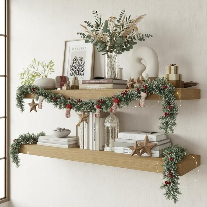 Vivelove 12 Inch Deep Floating Shelves 36 inch Long, 2 Inch Thick Wall Shelves with Invisible Brackets, Shelf for Bedroom Bathroom Living Room Kitchen Office Home Decor, Modern Shelf Set of 2, Oak