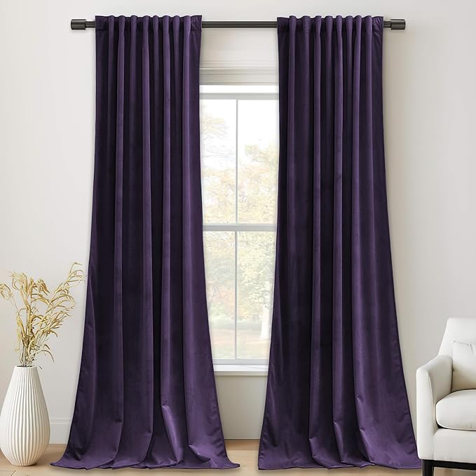 StangH Purple Orchid Velvet Curtains, Room Darkening Super Soft Drapes for Bedroom Living Room, Rod Pocket Back Tab Thermal Insulated Window Treatment, W52 x L84 inch, 2 Panels