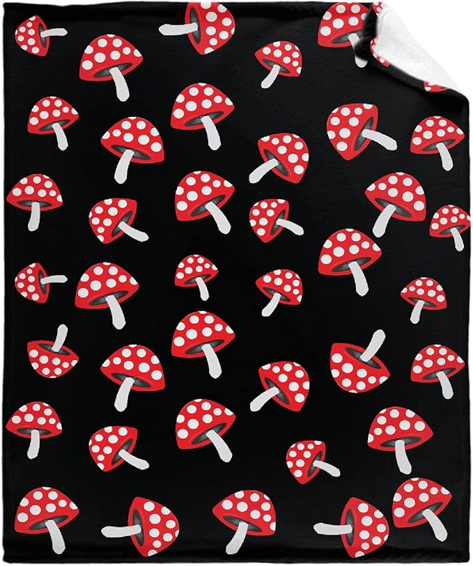 Thuswarm Cute Red Mushroom Flannel Blanket for Autumn Winter Gifts Warm Cozy Soft Funny Print Throw for Bed Couch Sofa 80”×60” Large for Adult