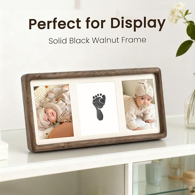 Inkless Handprint & Footprint Keepsake Kit, Clean Touch, Non-Toxic Ink Pad with Solid Wood Frame, Perfect Baby Shower Gift & Family Memory Frame