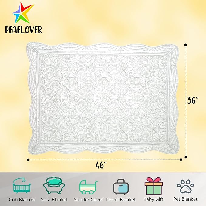 PEACELOVER Embossed Neutral Baby Quilt Durable, Lightweight Baby Blankets Four Seasons for Personlized Monogram Cotton Quilted Blanket Toddler Quilt for Boys and Girls 46x36 Inches (White)