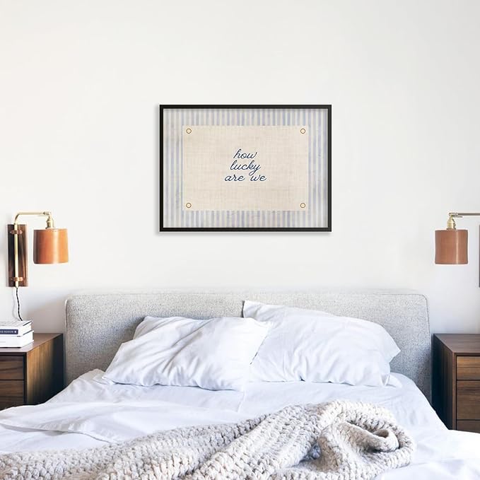 How Lucky Are We Quote Wall Art Navy Blue Positive Affirmations Poster 16x24 inch Black Framed Trendy Minimalist Aesthetic Canvas Prints for Dorm Bedroom Wall Decor