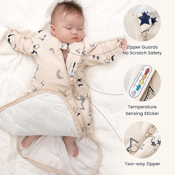 Unisex Sleeping Bag for Babies and Toddlers 1.0 Tog Sleep Sack 0-6 Months, Newborn Sleep Sack, Wearable Blanket Baby, One Piece Long Sleeves, Gifts for Baby