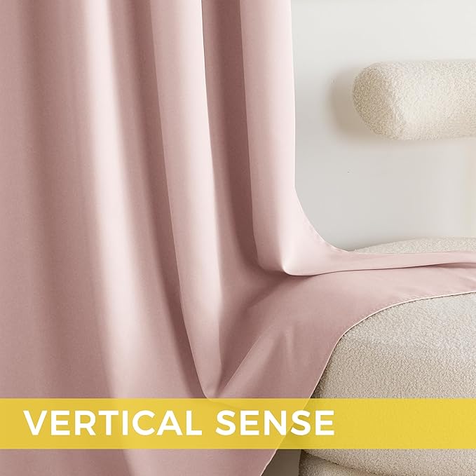 NICETOWN Blush Pink Room Darkening Curtains 72 Inches Long 2 Panels for Girls Room, Bedroom, Nursery Thermal Insulated Blackout Drapes Solid Grommet Noise Reducing Window Curtains, W40