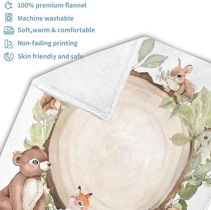 OLIVE OLIVIA Personalized Custom Baby Milestone Blanket, 60"x80", White, Flannel, Throw Blanket, Customized Name, Monthly Milestone Photos, Toddler, Deer, Animals, Warm, Unisex