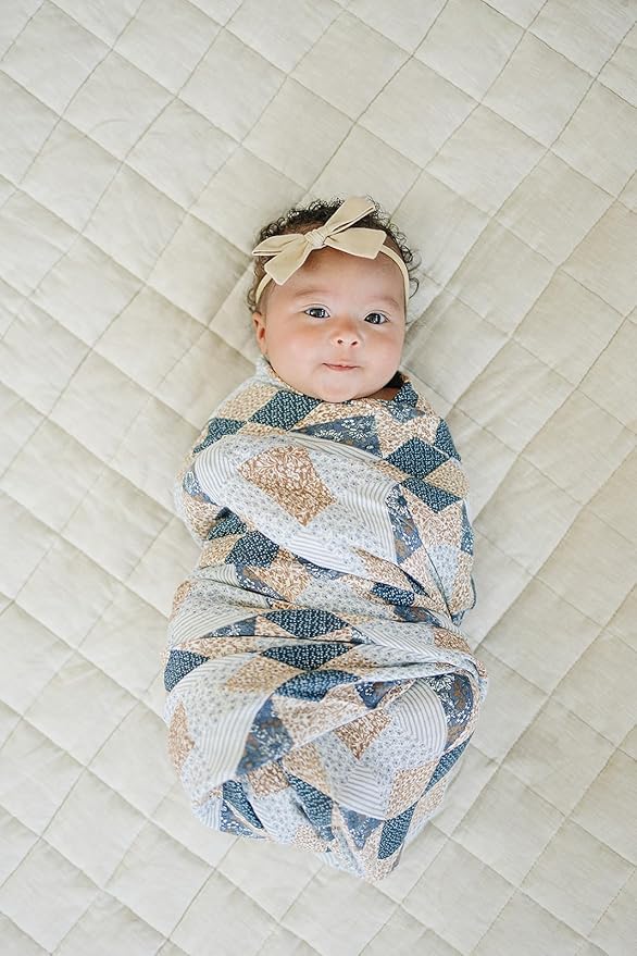 Mebie Baby Patchwork Print Muslin Swaddle, Modern and Neutral Swaddle Blanket for Baby Girl or Boy, Soft Baby Blankets, 0-3 Month, Comfy Wrap, Baby Essentials & Gifts