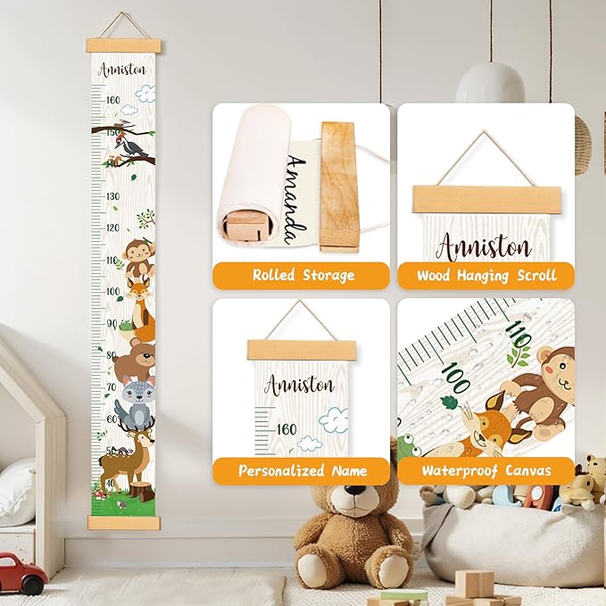 Kids Growth Chart for Wall - Premium Canvas Removable Height Ruler for Wall, Height Chart Measuring for Kids & Baby (Zoo)