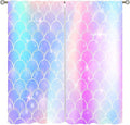 Mermaid Blackout Curtains, Kids Cartoon Blue and Pink Ocean Mermaid Scale Pattern Decoration for Girls Bedroom Nursery Curtains 42x45 Inch
