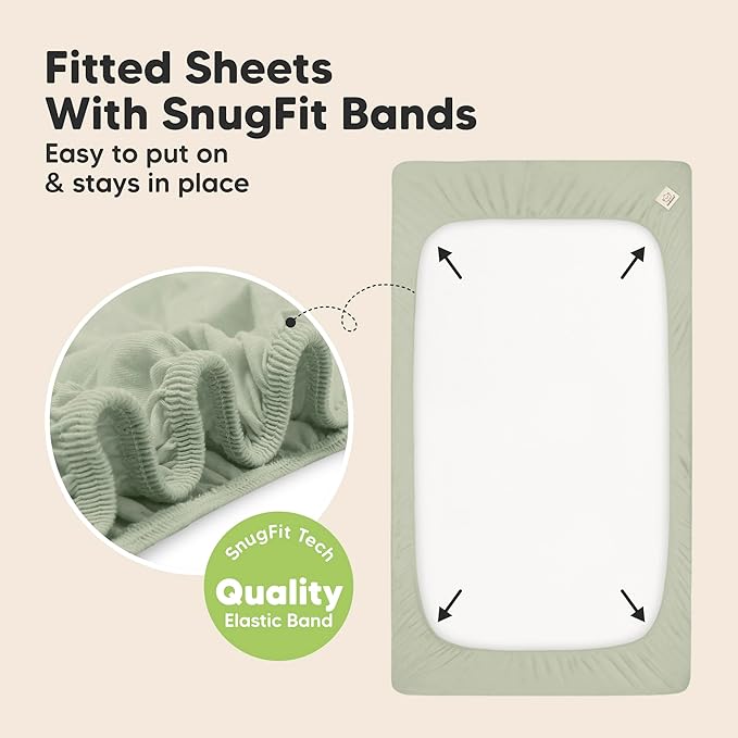 2-Pack Waterproof Baby Crib Sheets for Boys, Girls - 52x28 Viscose Derived from Bamboo Toddler Bed Sheet Neutral, Fitted Crib Mattress Protector Cover for Baby Bedding, Soft & Gentle (Foxtrot)