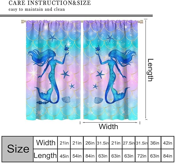 Mermaid Scale Curtains for Kids Girls Magic Gradient Mermaid Fish Scale Pattern Decoration Bedroom Nursery Curtains 63x63 Inch