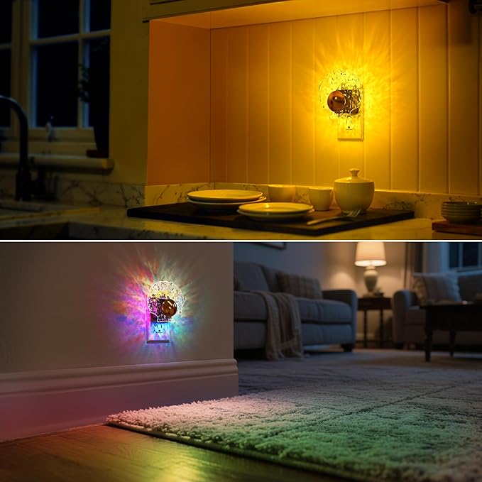 DORESshop LED Night Light [2 Pack], Night Lights Plug into Wall, Dynamic RGB Color Changing Night Light, Dusk to Dawn Sensor, Nightlight Plug in Wall for Hallway, Christmas Gifts
