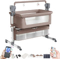Electric Bluetooth Smart Baby Bedside Bassinet, Baby Bassinet Bedside Sleeper, Next to Me Crib with Wheels, Foldable Co-Sleeping Bed Bassinet for Newborn with 5 Swaying Gears and Remote (601 Khaki)