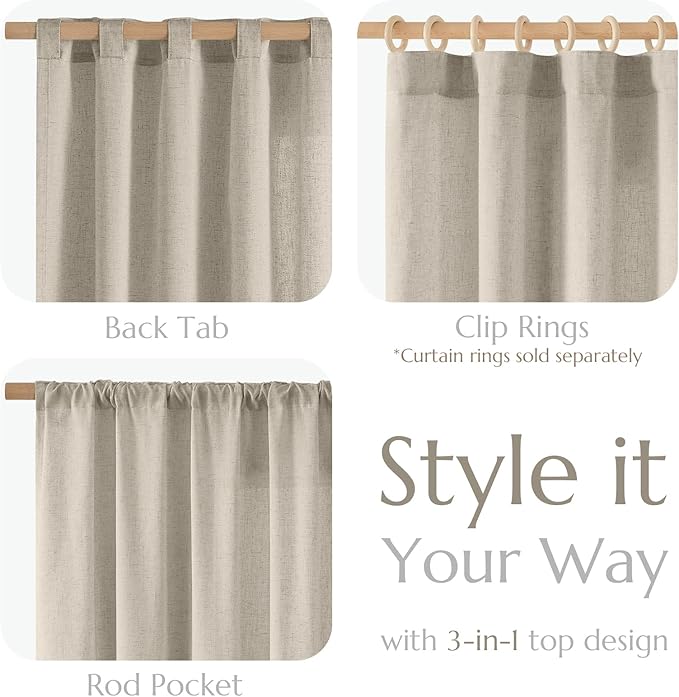 jinchan Linen Blend Clost Curtains 90 inch Length 2 Panels for Bedroom Bathroom, Farmhouse Country Cottage Core Style 38 inch Wide Drapes with Rod Pocket Back Tab(38W x 90L, Oat)