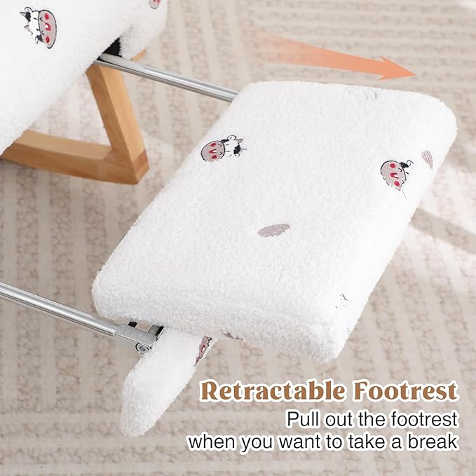 Rocking Chair Nursery with Foot Rest, Nursing Rocking Chairs for Mom Breastfeeding, Teddy Rocker Glider Chair with High Backrest for Living Room, Bedroom, Cow Printed White