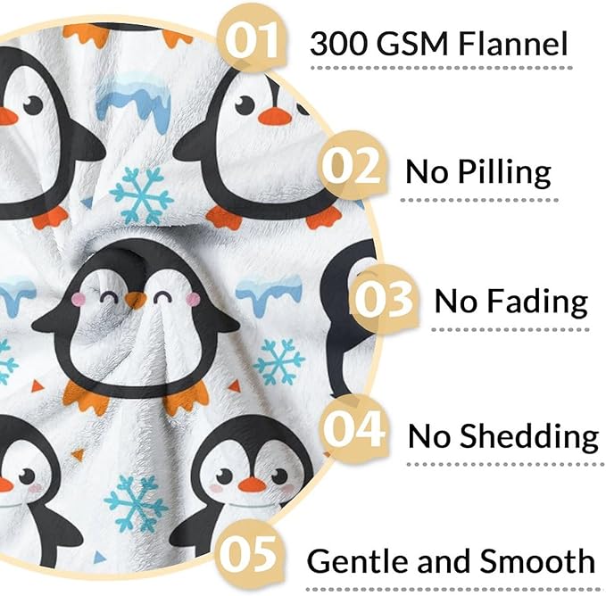 Penguin Throw Blanket Gifts for Kids - 30" x 40" Inches Cute Penguin Blankets for Girls - White Soft Fuzzy Throws for Sofa, Lap & Office
