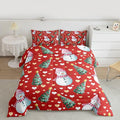 Feelyou Merry Christmas Comforter Set Toddler Size Cute Snowman Bedding Set for Kids Boys Girls Christmas Tree Duvet Quilt Love Hearts Microfiber 2 Pcs with 1 Pillow Cases