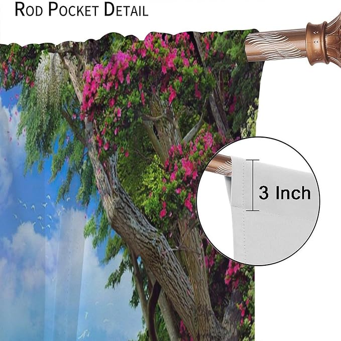 Spring Jungle Waterfall Blackout Window Curtains, Tropical Rainforest Floral Tree Waterfall Landscape Print Window Drapes, for Living Room Bedroom 52x84in 2 Panels