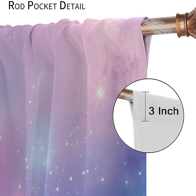 Starry Sky Galaxy Curtains, Outer Space Glitter Dreamy Gradient Romantic Blackout Window Curtains Drapes for Kids Girls Boys Adults Bedroom Nursery 52" W X 84" L