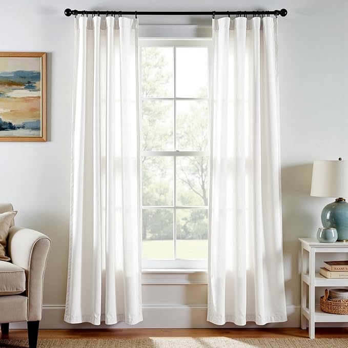 jinchan Off White Linen Blend Curtains 84 inch Length 2 Panel for Bedroom Bathroom, Cottage Core Style 38 inch Wide Drapes with Rod Pocket Back Tab(38W x 84L, Off White)