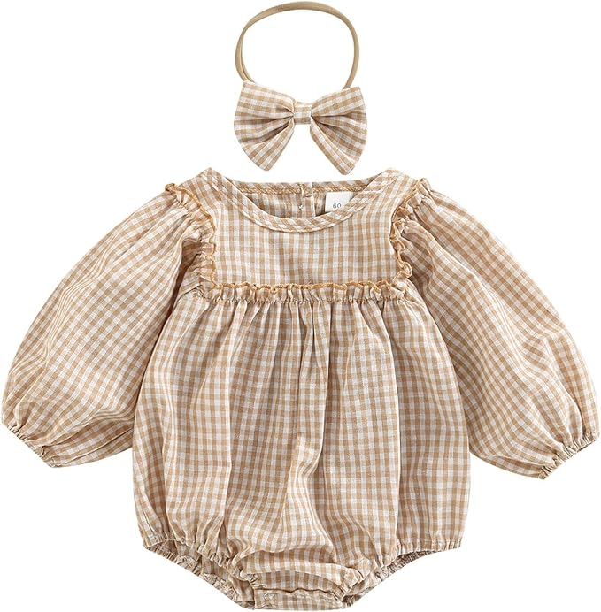 2pcs Infant Baby Girls Romper Dress Headband Long Sleeve Clothing Flowers Newborn Boho Girl Outfit Jumpsuit Clothes