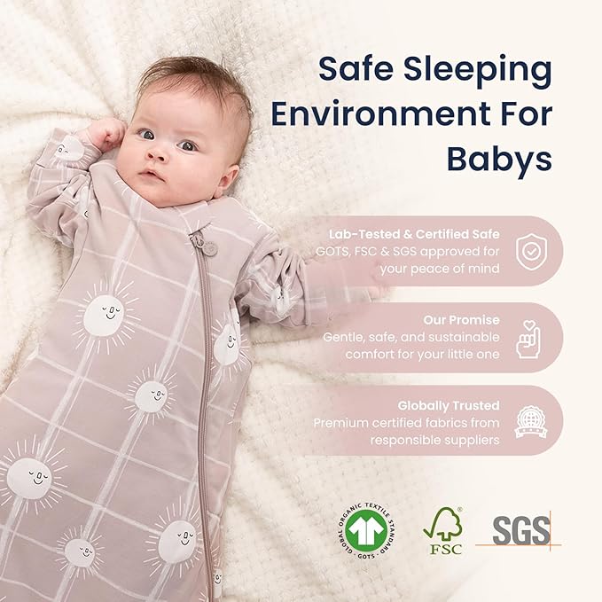 Unisex Sleeping Bag for Babies and Toddlers 1.0 Tog Sleep Sack 0-6 Months, Newborn Sleep Sack, Wearable Blanket Baby, One Piece Long Sleeves, Gifts for Baby