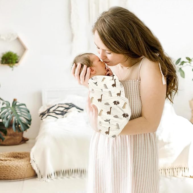 lulumoon Baby Muslin Swaddle Blankets: Soft Receiving Blanket for Newborn - Cotton Swaddling Blanket for Neutral 2Pack(Dinosaur)