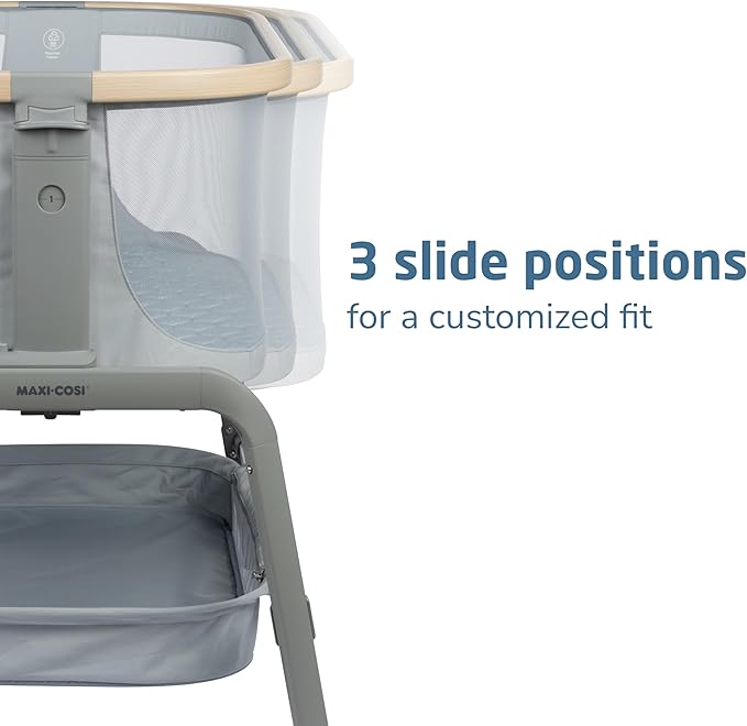Maxi-Cosi Iora Baby Bassinets Bedside Sleeper, Portable Bassinet, Infant Bedside Sleeper Crib, Height Adjustable, Breathable Mesh, Large Storage Basket, Classic Slate