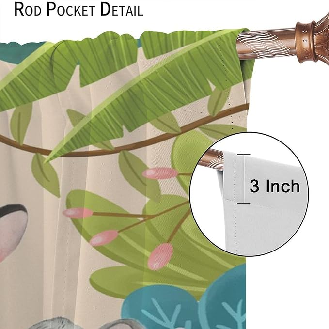 Animals Curtains Colorful Forest Cartoon Cute Zebra Tiger Elephant for Kids Boys Girls Nursery Bedroom Living Room Blackout Rod Pocket Decoration Window Drapes 2 Panels W42xL84in