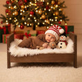 Newborn Photography Bed Props Brown Wooden Vintage Baby Photo Prop Baby Photoshoot Props for Studio Professional Photographers Newborn Photo Sessions Detachable Doll Bed