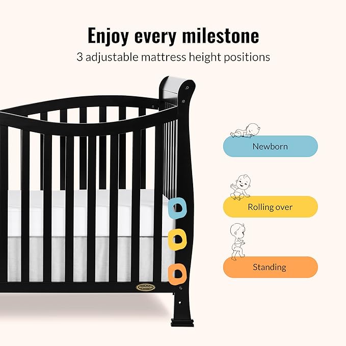 Dream On Me Violet 7 in 1 Convertible Life Style Crib in Black, Greenguard Gold Certified 58x29x39 Inch (Pack of 1)