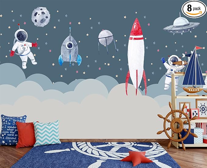 Children's Astronaut Rocket Moon Nursery Wall Mural Wallpaper 178" x 117"