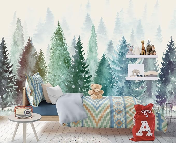 Colorful Watercolor Forests Children's Nursery Wall Mural Wallpaper 103" x 69"