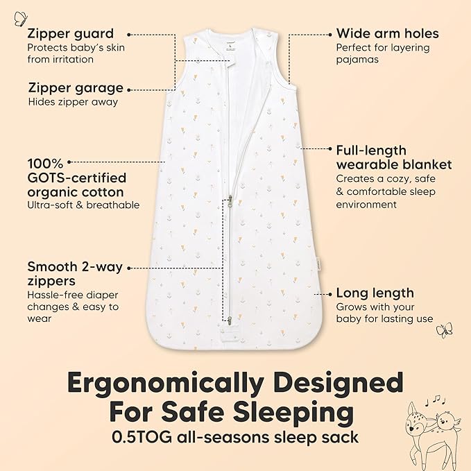 2-Pack Baby Sleep Sacks, Zipper Wearable Blanket - 0.5TOG Organic Cotton,Lightweight,Soft Cozy Toddler Sleeping Sack 6-12 months,Easy to Wear Large Newborn Transition Swaddles Sleepsacks (Wildflowers)