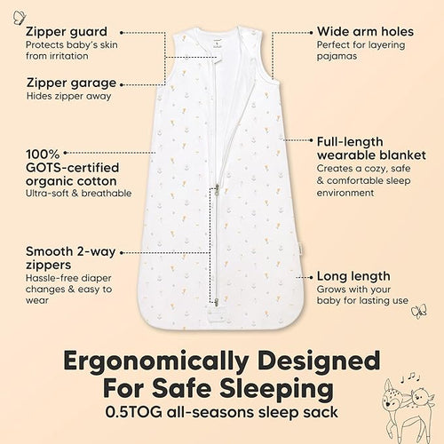 2-Pack Baby Sleep Sacks, Zipper Wearable Blanket - 0.5TOG Organic Cotton,Lightweight,Soft Cozy Toddler Sleeping Sack 6-12 months,Easy to Wear Large Newborn Transition Swaddles Sleepsacks (Wildflowers)