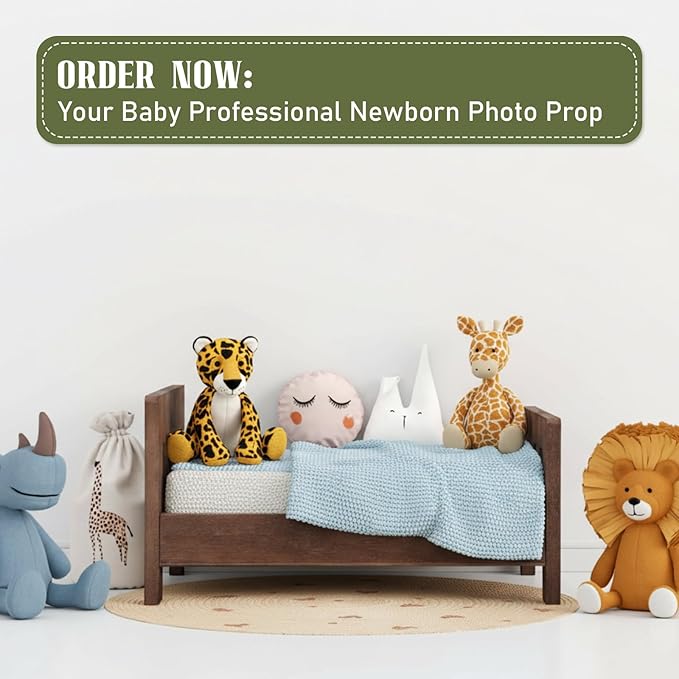 Newborn Photography Bed Props Brown Wooden Vintage Baby Photo Prop Baby Photoshoot Props for Studio Professional Photographers Newborn Photo Sessions Detachable Doll Bed