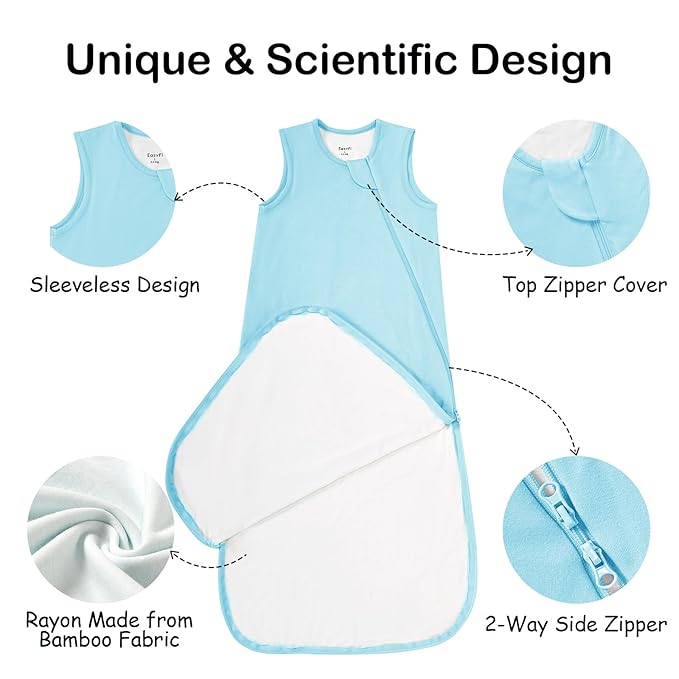 Supersoft Rayon Made from Bamboo Sleep Sack 12-18 Months 0.5 Tog Lightweight Toddler Sleep Sack Baby Wearable Blanket with 2-Way Zipper Summer Unisex Sleeping Bag for Babies - Blue