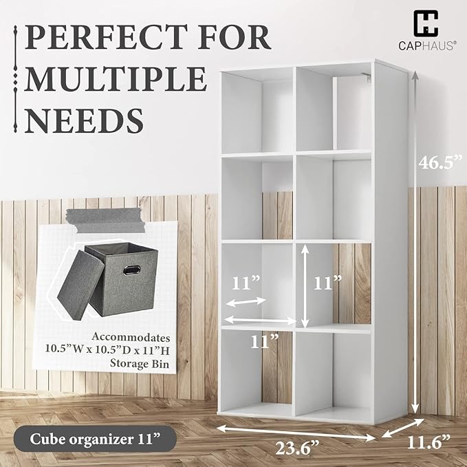 CAPHAUS 11-Inch Cube Storage Organizer Shelf, Home Storage Shelf Divider w/Back, 8-Cube Storage Bookcase, White